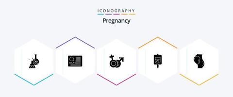 pack d'icônes de grossesse 25 glyphes comprenant un test de sucre. sang. soins de santé. femme. Mars vecteur