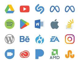 pack de 20 icônes de médias sociaux, y compris la question de débordement des applications behance wordpress vecteur