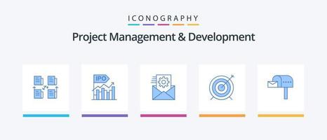 pack d'icônes bleues de gestion et de développement de projet 5, y compris l'objectif. cible. moderne. l'intégration. intégration de données. conception d'icônes créatives vecteur