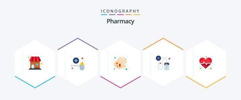 pharmacie 25 pack d'icônes plates, y compris la science. battre. main. pharmacien. en ligne vecteur