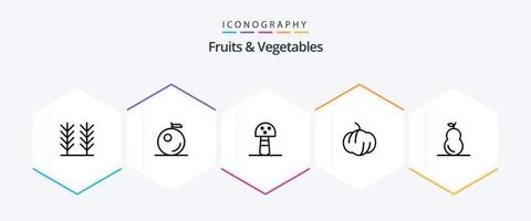 pack d'icônes de 25 lignes de fruits et légumes, y compris. nourriture. poire vecteur