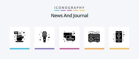 pack d'icônes de glyphe de nouvelles 5, y compris le téléphone. appareil. heures. radio. fréquence. conception d'icônes créatives vecteur