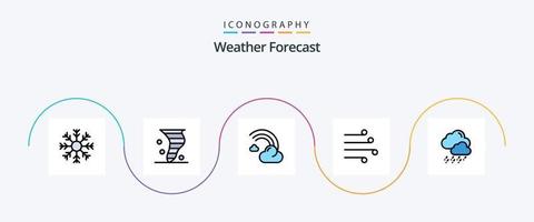 pack d'icônes plat rempli de 5 lignes météo, y compris le climat. air. temps. pluie. prévision vecteur