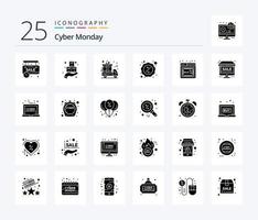 pack d'icônes de glyphe solide cyber lundi 25, y compris le web. holding. signe. cybernétique. rabais vecteur