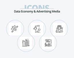 économie de données et pack d'icônes de ligne de médias publicitaires 5 conception d'icônes. radio. diffuser. mégaphone. prix. tasse vecteur