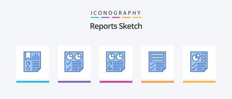 rapports croquis pack d'icônes bleu 5, y compris la page. données. rapport. rapport. page. conception d'icônes créatives vecteur