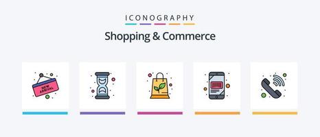 ligne de shopping et de commerce remplie de 5 packs d'icônes, y compris la main. signe. ruban. boutique. conseil. conception d'icônes créatives vecteur