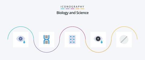 pack d'icônes plat 5 de biologie, y compris la recherche. chimie. pastilles. la biologie. œil vecteur