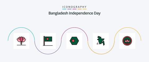 ligne de jour de l'indépendance du bangladesh remplie de 5 icônes plates, y compris. Bangladesh. pièces de monnaie. bangladais vecteur