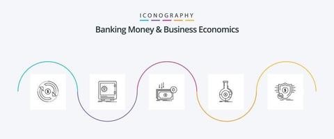 pack d'icônes de la ligne 5 de l'argent bancaire et de l'économie d'entreprise, y compris l'analyse. argent. sécurité. finance. couper vecteur