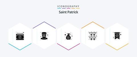 pack d'icônes saint patrick 25 glyphes comprenant une carte. trèfle. lutin. guirlande. chance vecteur