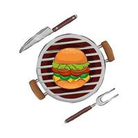 barbecue au four avec icône isolé hamburger vecteur