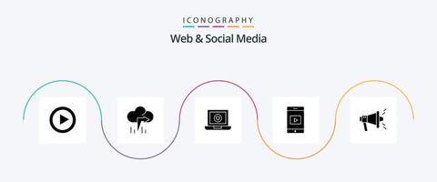 pack d'icônes glyphe 5 pour le Web et les médias sociaux, y compris. cellule . mobile . aimer vecteur