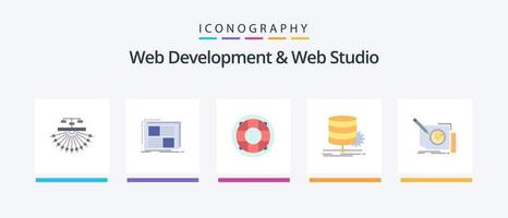 développement web et pack d'icônes plat 5 de studio web, y compris graphique. conservateur. page. sauveur. vie. conception d'icônes créatives vecteur