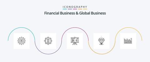 affaires financières et pack d'icônes de la ligne d'affaires mondiale 5, y compris la ligne. calcul. présentation. cher. diamant vecteur