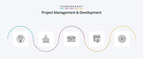 pack d'icônes ligne 5 de gestion de projet et de développement, y compris les voyages. portefeuille. équipe. holding. entreprise vecteur