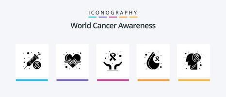 pack d'icônes glyphe 5 de sensibilisation au cancer du monde, y compris la tumeur au cerveau. santé. se soucier. jour. sang. conception d'icônes créatives vecteur