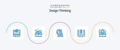 pack d'icônes bleues 5 design thinking, y compris l'ordinateur. stylo. paquets. solution. utilisateur vecteur