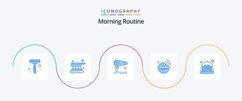 pack d'icônes bleues de routine du matin 5, y compris la fraise. cacahuètes. marais. avoine. céréales vecteur