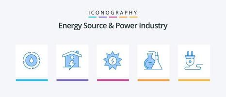 source d'énergie et pack d'icônes bleues de l'industrie de l'énergie 5, y compris l'énergie. énergie. énergie. laboratoire. produits chimiques. conception d'icônes créatives vecteur