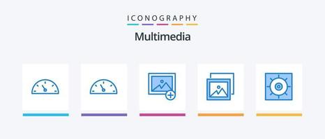 pack d'icônes bleu multimédia 5 comprenant. photo. . conception d'icônes créatives vecteur