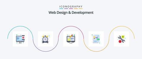 conception et développement web pack d'icônes plat 5 comprenant une clé. réparation. outils de conception. conception graphique. idée vecteur