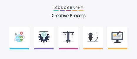 processus créatif pack d'icônes plat 5 comprenant le processus. processus. créatif. stylo. conception. conception d'icônes créatives vecteur