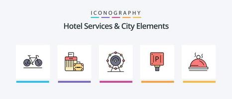 services hôteliers et ligne d'éléments de la ville remplis de 5 icônes, y compris la prise. charge. service. mobile . signe. conception d'icônes créatives vecteur