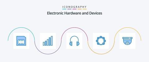 appareils bleu 5 pack d'icônes comprenant l'appareil. tambourin. casque. son. instrument vecteur