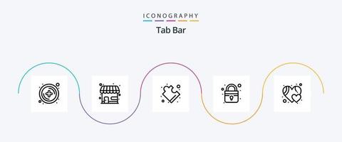 barre d'onglets ligne 5 pack d'icônes comprenant. comme. puzzle. cœur. sécurisé vecteur