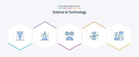 science et technologie pack de 25 icônes bleues, y compris le génie génétique. chromosome. expérimentation scientifique. technologie. science de l'ingénieur vecteur