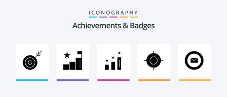 réalisations et badges pack d'icônes glyphe 5 comprenant un ruban. cible. réalisations. indiquer. but. conception d'icônes créatives vecteur