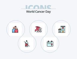 pack d'icônes remplies de ligne de la journée mondiale du cancer 5 conception d'icônes. femme. cancer du sein. hôpital. se soucier. cancer vecteur