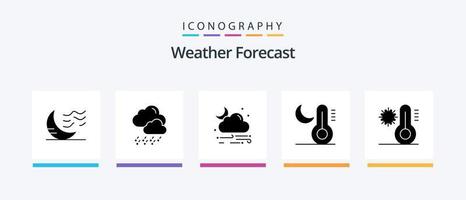 pack d'icônes météo glyphe 5 comprenant un flocon. température. vent. nuit. climat. conception d'icônes créatives vecteur