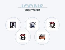 pack d'icônes rempli de ligne de supermarché 5 conception d'icônes. meubles. débit. Commerce. monnaie. carte vecteur