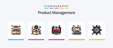 ligne de gestion de produit remplie de 5 icônes comprenant une idée. produit. emballer. fabrication. convoyeur. conception d'icônes créatives vecteur