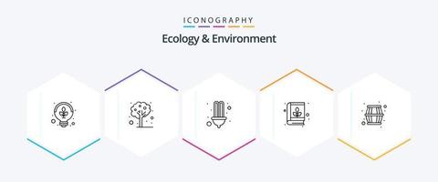 écologie et environnement pack d'icônes de 25 lignes comprenant de la bière. nature. électrique. connaissance. éducation vecteur