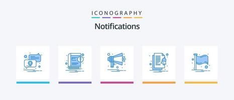 Notifications pack d'icônes bleues 5, y compris le drapeau. notifier. annonce. notification. alerte. conception d'icônes créatives vecteur