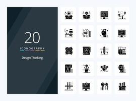 20 icône de glyphe solide de pensée de conception pour la présentation vecteur