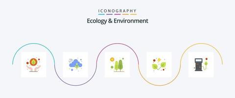 pack d'icônes plat 5 écologie et environnement, y compris l'huile. nature. croissance. naturel. feuille vecteur