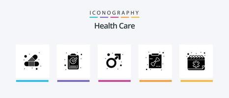 pack d'icônes glyphe 5 de soins de santé, y compris rendez-vous. radiographie. homme. squelette. os. conception d'icônes créatives vecteur