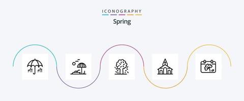 pack d'icônes spring line 5 comprenant un calendrier. église. arbre. Noël. printemps vecteur