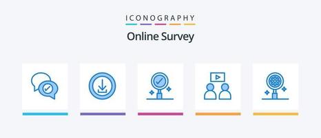 sondage en ligne bleu pack d'icônes 5, y compris l'équipement. recherche. nous. vidéo. homme. conception d'icônes créatives vecteur