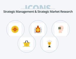 gestion stratégique et étude de marché stratégique pack d'icônes plat 5 conception d'icônes. prêt. dollar. boussole. argent. position vecteur