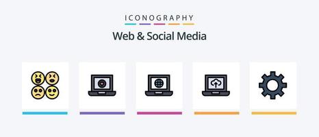 pack de 5 icônes remplies de ligne Web et de médias sociaux, y compris la recherche. sim. aimer. ordinateur portable. conception d'icônes créatives vecteur