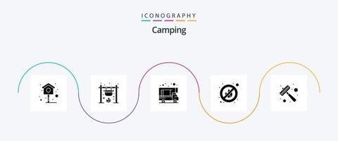 pack d'icônes de glyphe de camping 5 comprenant un steak. ustensiles de cuisine. camping. marteau. Non vecteur