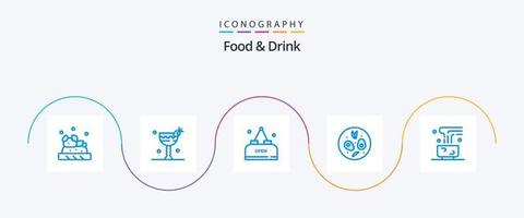 pack d'icônes bleues de nourriture et de boisson 5 comprenant. nourriture. salade. ouvrir vecteur