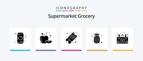pack d'icônes de glyphe d'épicerie 5 comprenant. cadre. billet. conseil. fruit. conception d'icônes créatives vecteur