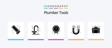 pack d'icônes de glyphe de plombier 5, y compris le plombier. plomberie. jauge. plombier. mécanique. conception d'icônes créatives vecteur