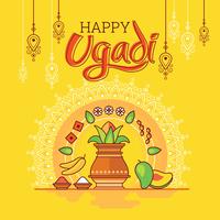 Heureux Ugadi. Carte de voeux de modèle Traditionnelle nourriture indienne festive. Style minimaliste